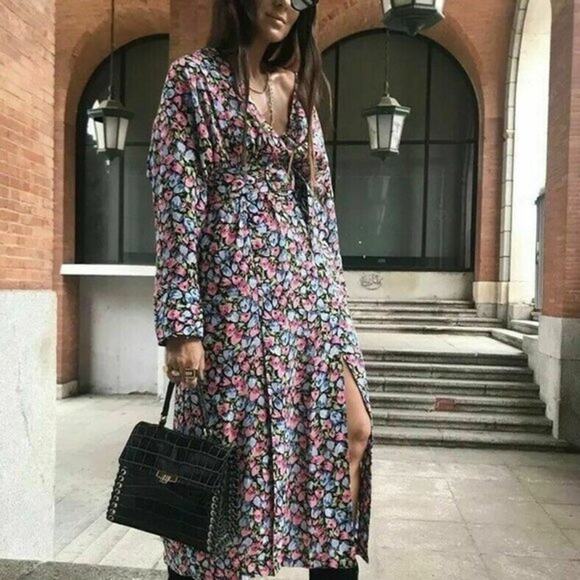 Zara Floral Midi Dress – Belted, Vintage-Inspired, Long Sleeve – Size Small - Picture 1 of 12